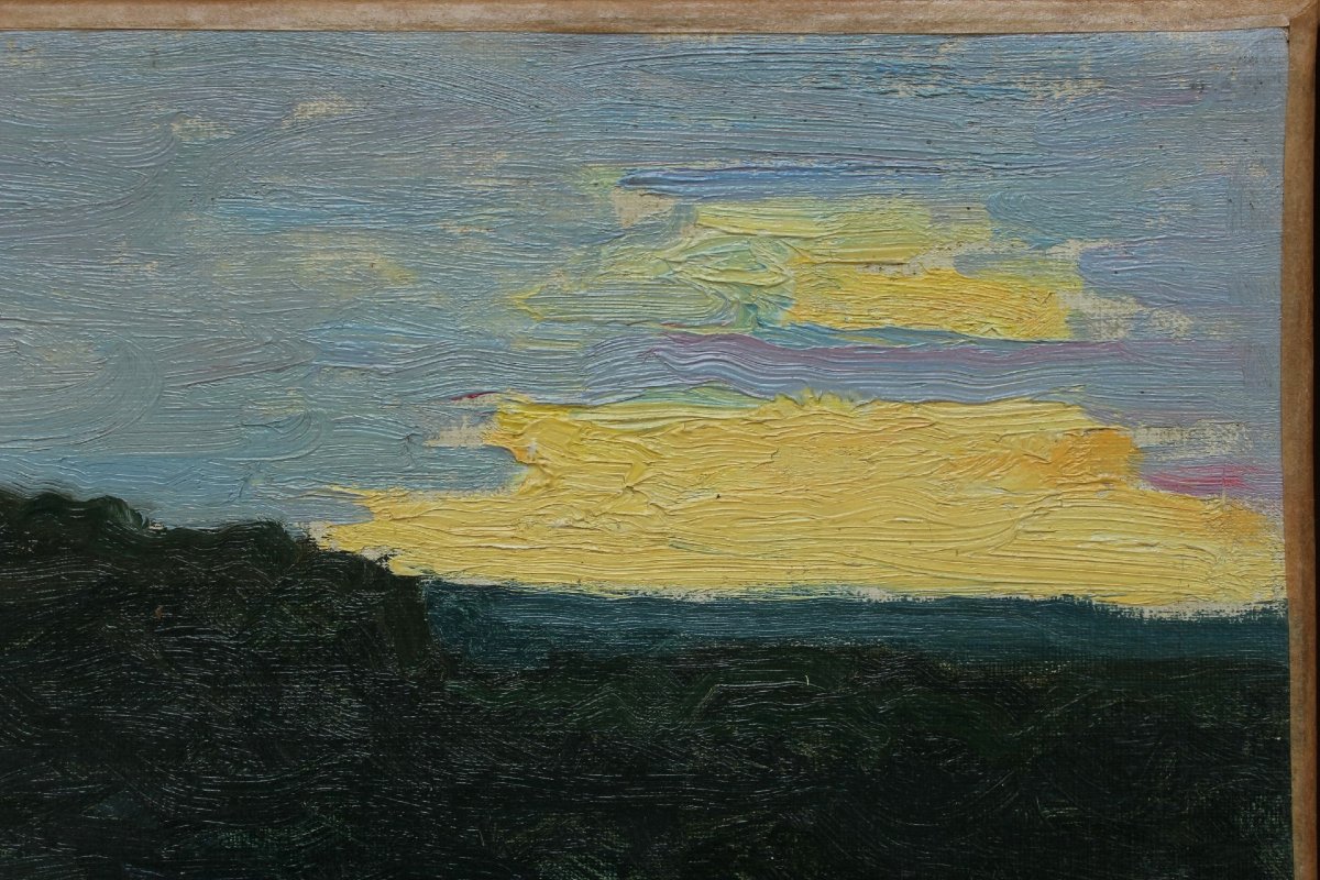 Raymond Thibésart (1874-1968). Landscape Study, Early 20th Century - Dawn Or Dusk-photo-1