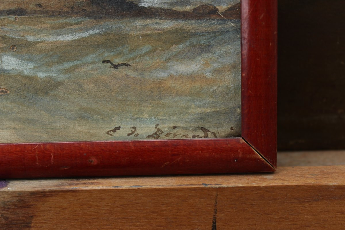 Évremont DE BÉRARD (1824-1881). Marine, la barque près des rochers.-photo-5