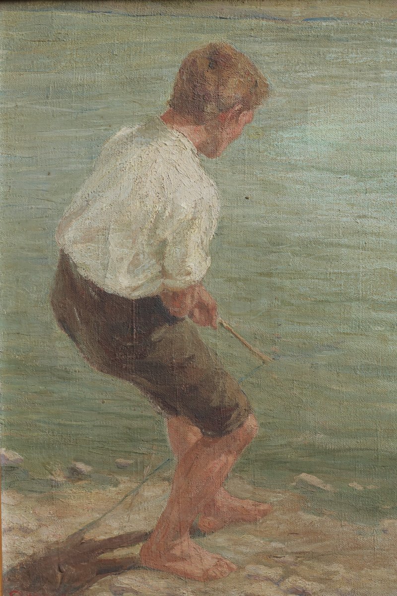 Andreas Einberger (1878-1953). Man Pulling A Boat On A Lake In Tyrol, Austria. Large Format-photo-3