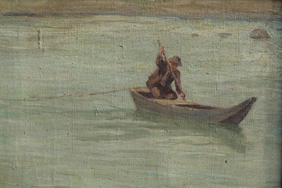 Andreas Einberger (1878-1953). Man Pulling A Boat On A Lake In Tyrol, Austria. Large Format-photo-4