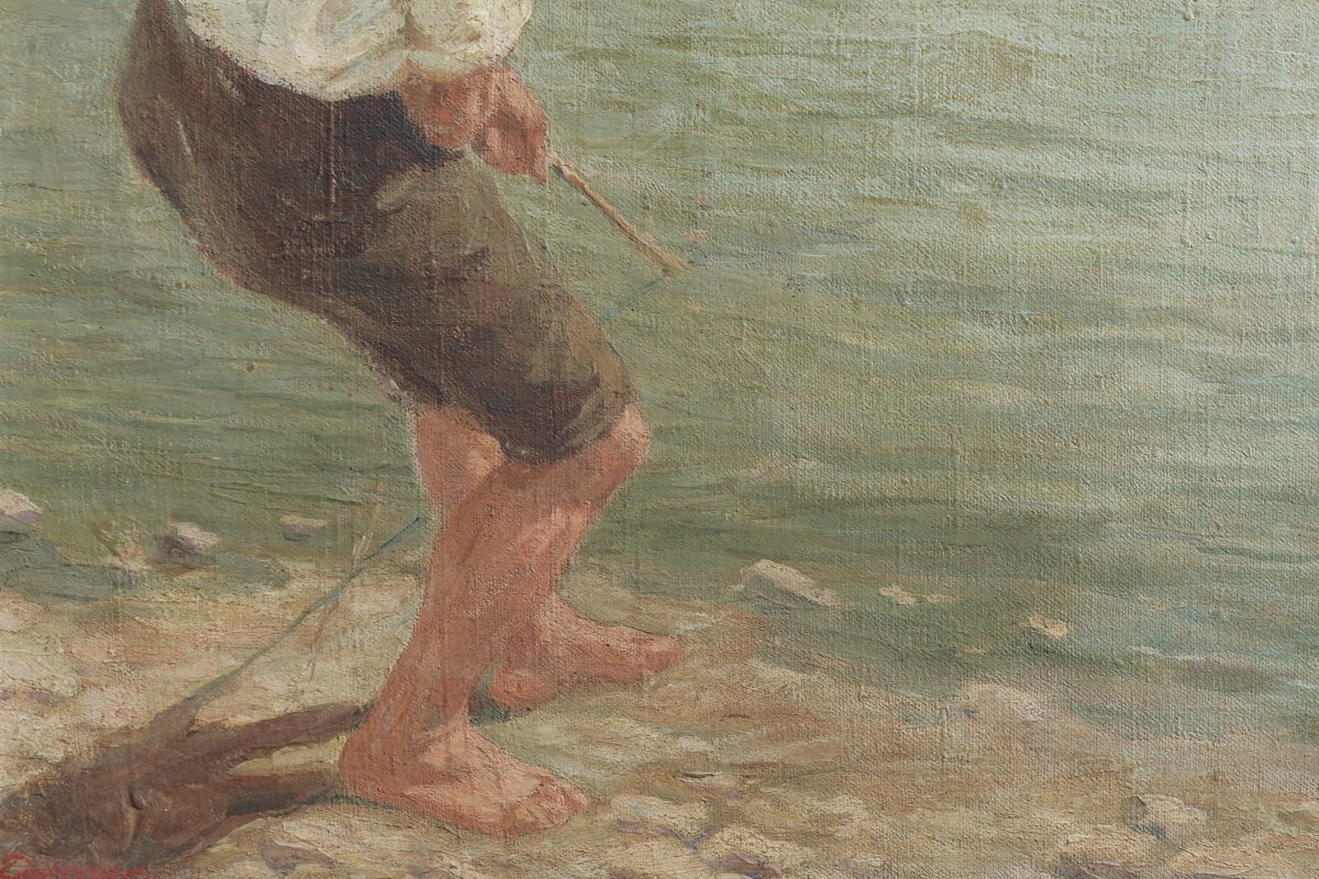 Andreas Einberger (1878-1953). Man Pulling A Boat On A Lake In Tyrol, Austria. Large Format-photo-2