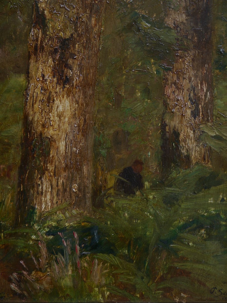 Trees, Undergrowth And A Figure. Paul Sebilleau (1847-1907)-photo-2