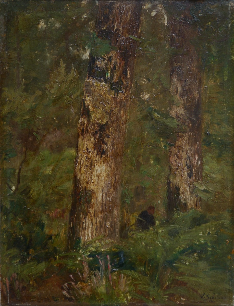 Trees, Undergrowth And A Figure. Paul Sebilleau (1847-1907)