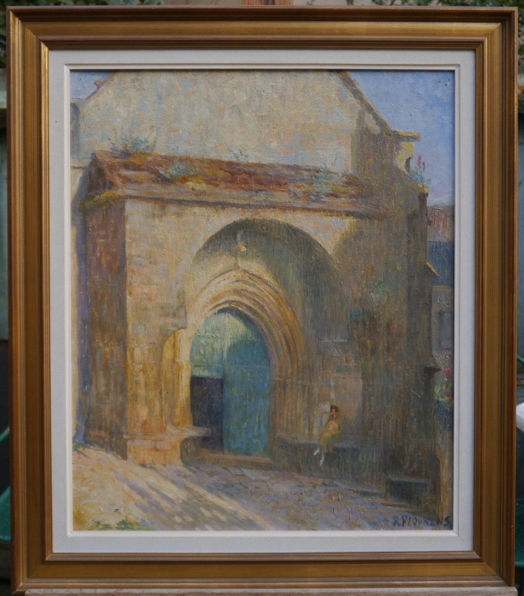 Woman  In Front Of The Church. Renée Flourens, 19th-20th Century-photo-2