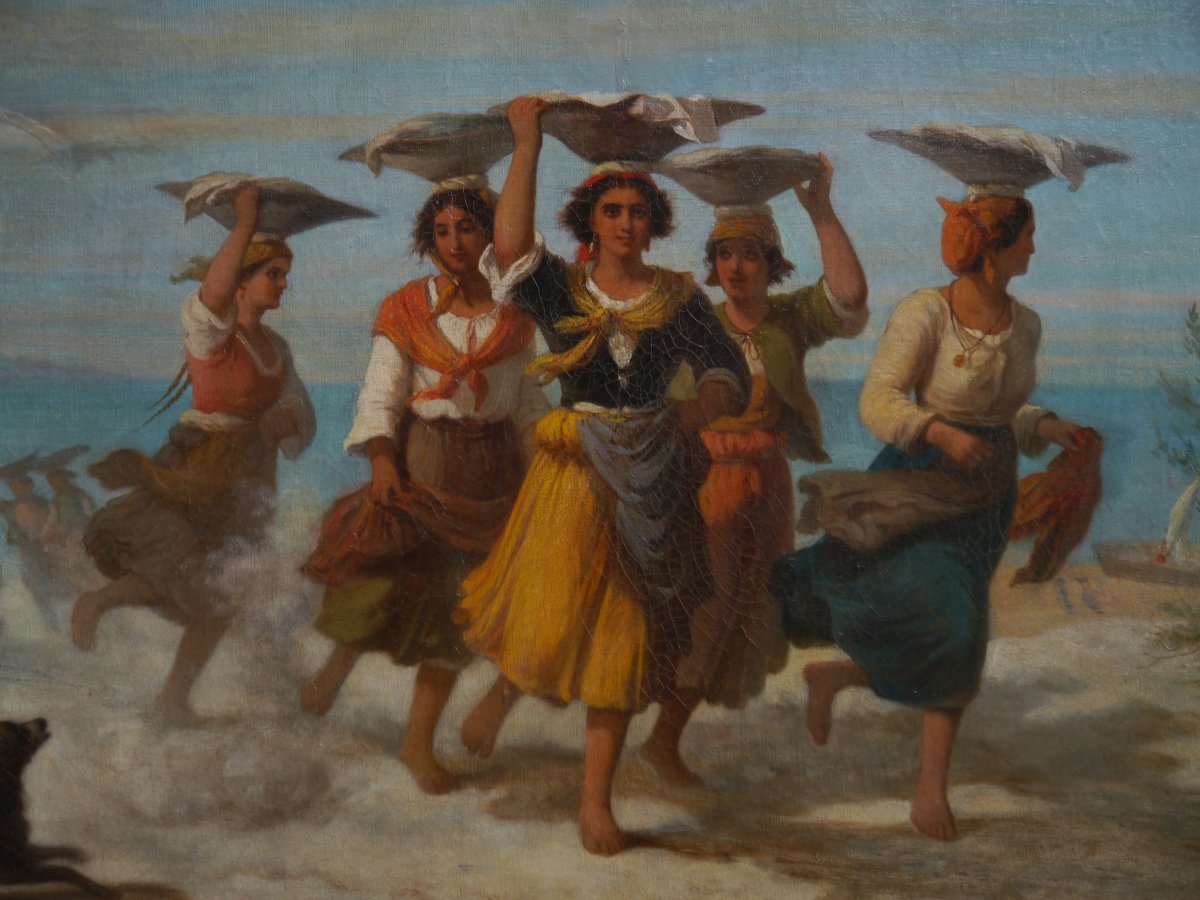 Femmes rapportant le poisson en ville. Jules SALLES (1814-1900)-photo-3
