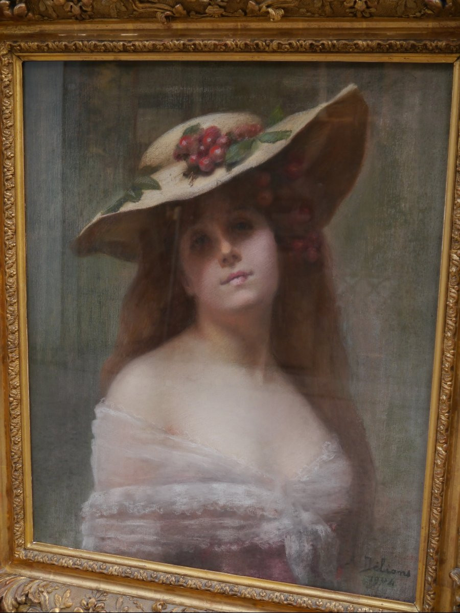 Portrait de jeune femme au chapeau. Andrée DELIONS XIX-XXè-photo-2