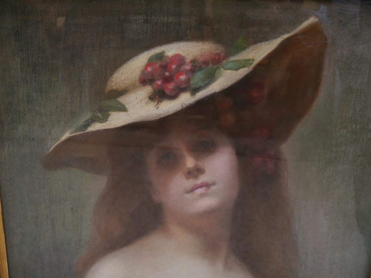 Portrait de jeune femme au chapeau. Andrée DELIONS XIX-XXè-photo-3