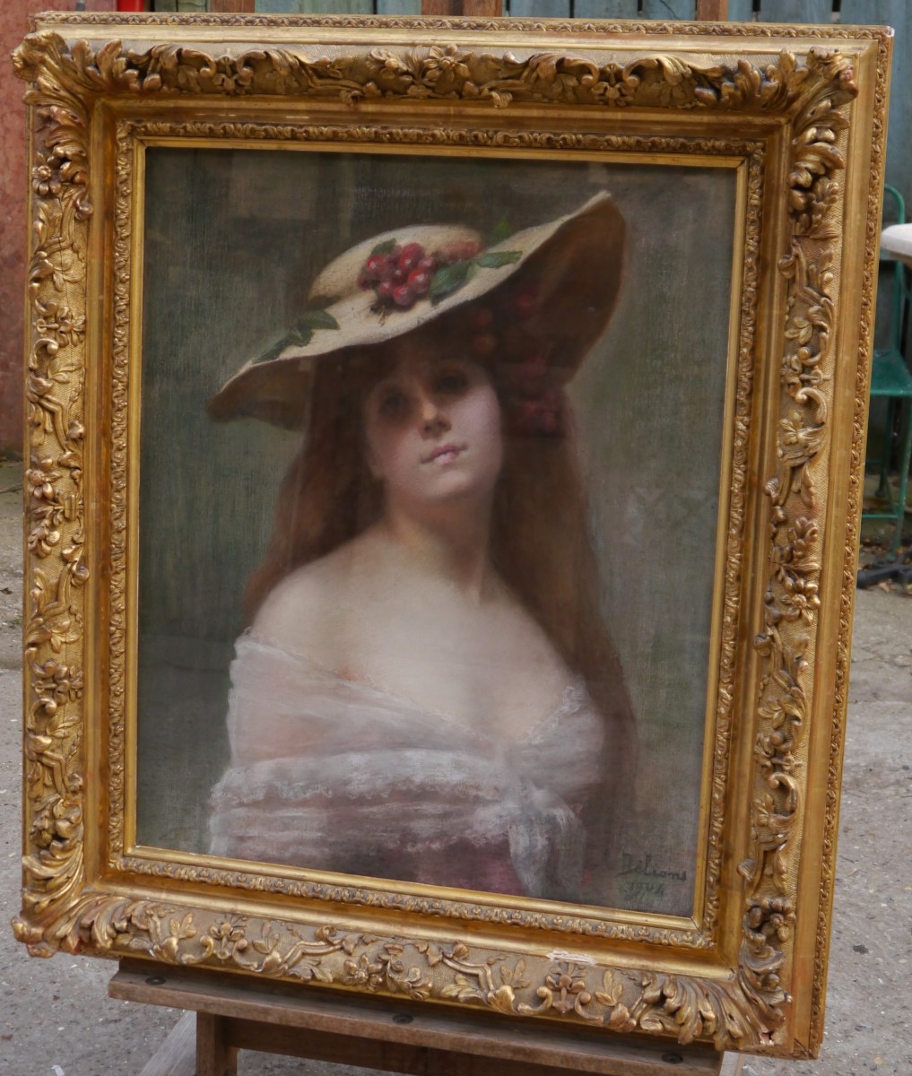 Portrait de jeune femme au chapeau. Andrée DELIONS XIX-XXè