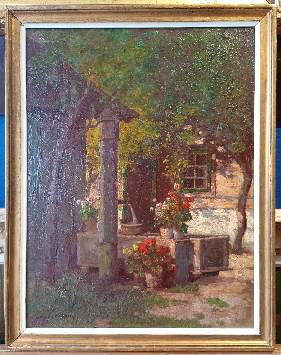 Konstantin STOITZNER (1863-1934). Maison et jardin fleuris, Autriche -photo-2
