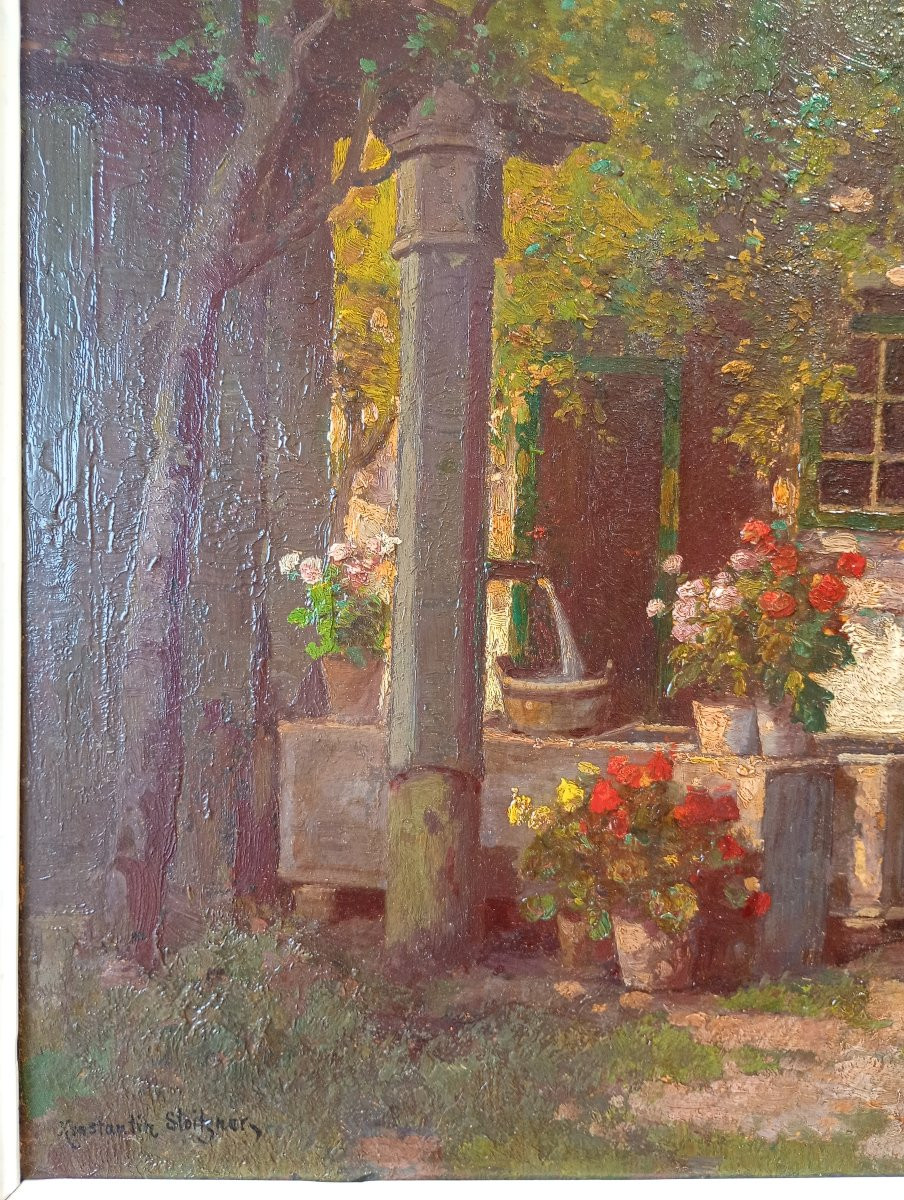Konstantin STOITZNER (1863-1934). Maison et jardin fleuris, Autriche -photo-2
