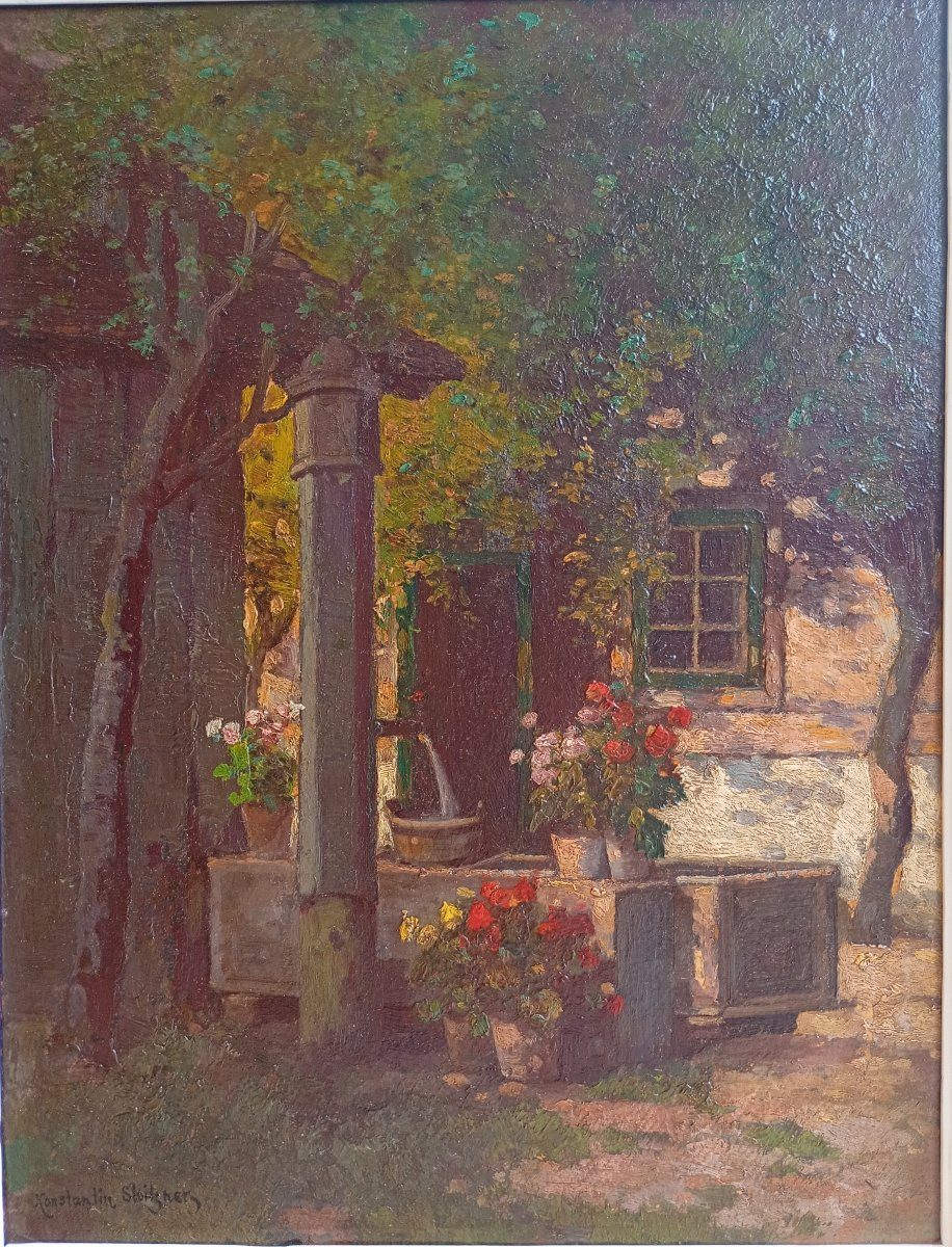 Konstantin STOITZNER (1863-1934). Maison et jardin fleuris, Autriche -photo-5