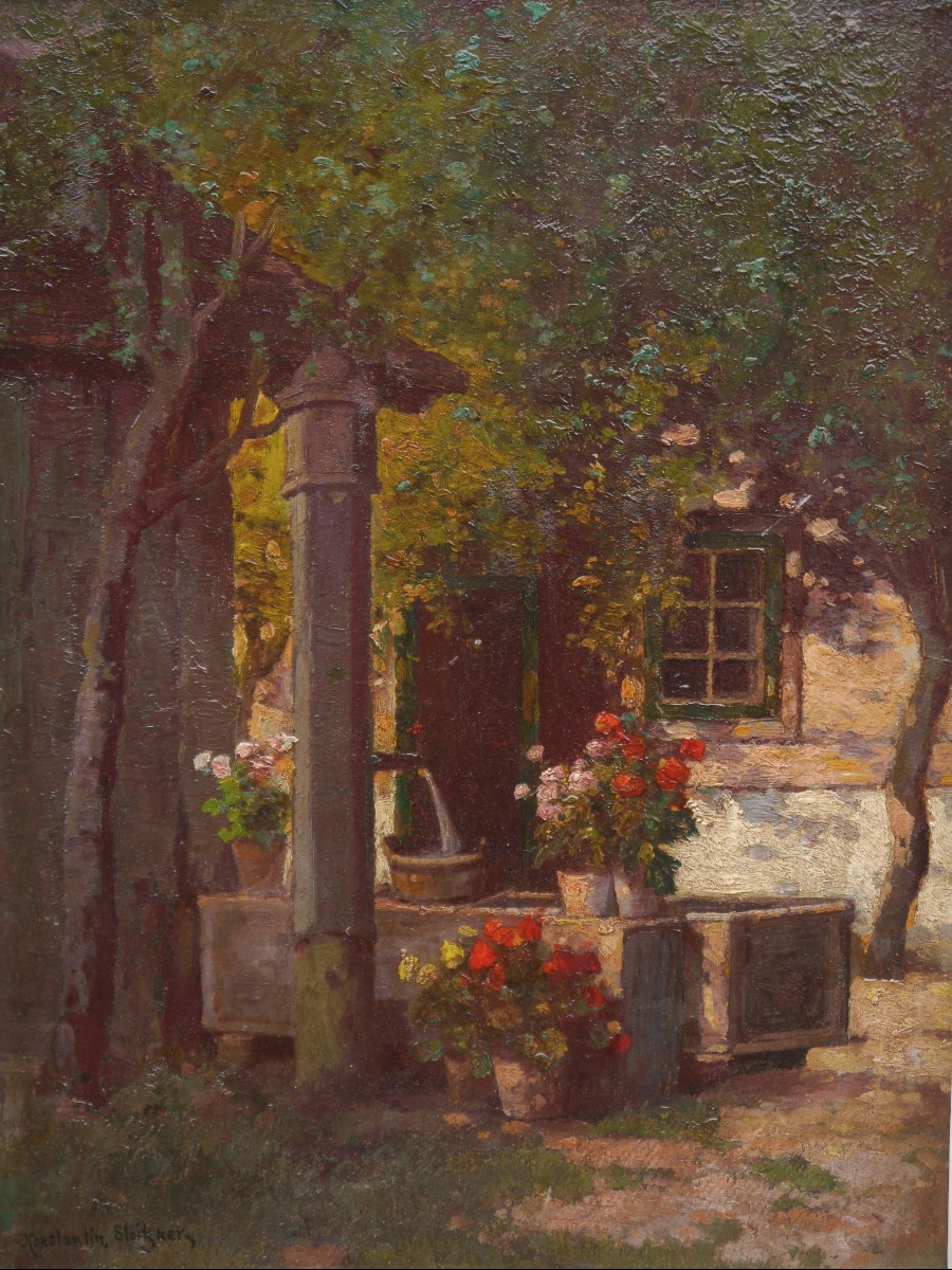 Konstantin Stoitzner (1863-1934). House And Flower Garden, Austria