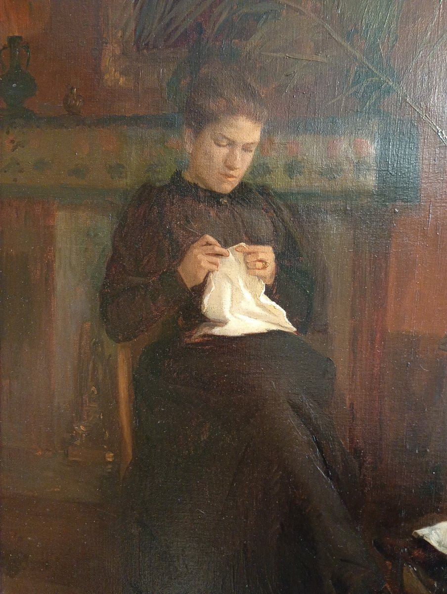 Paul René SCHUTZENBERGER (1860-1916). Deux jeunes femmes dans un intérieur.-photo-4