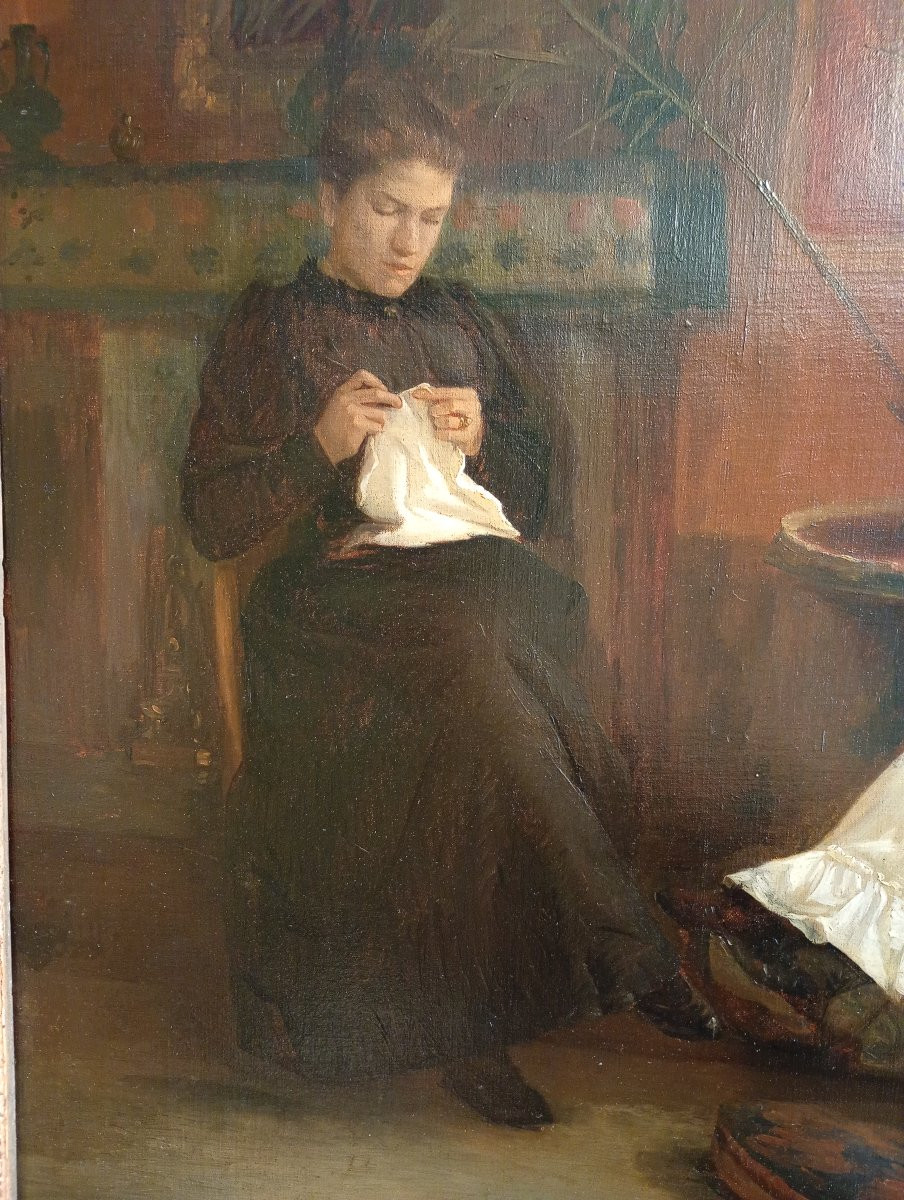 Paul René SCHUTZENBERGER (1860-1916). Deux jeunes femmes dans un intérieur.-photo-1