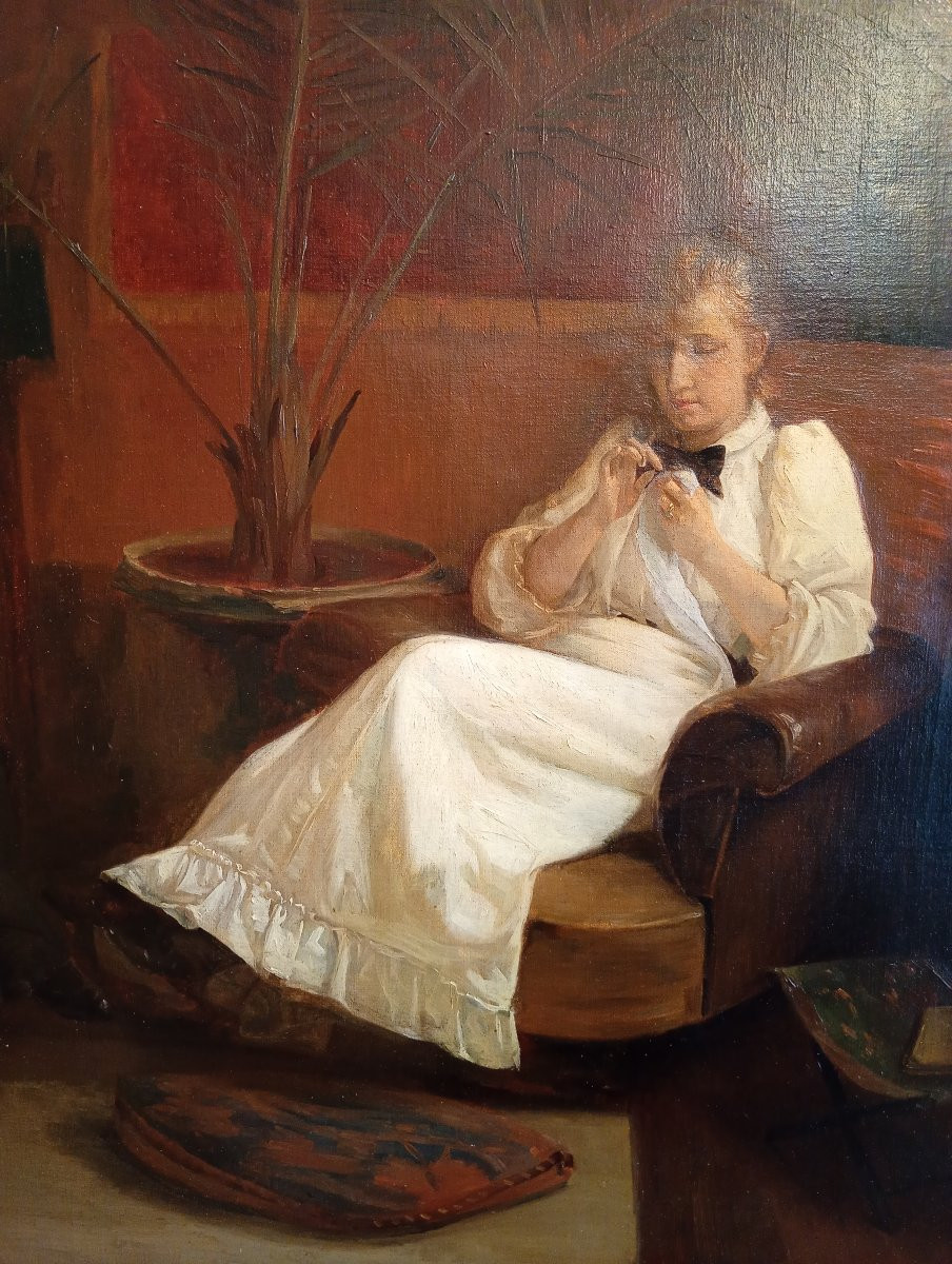 Paul René SCHUTZENBERGER (1860-1916). Deux jeunes femmes dans un intérieur.-photo-2