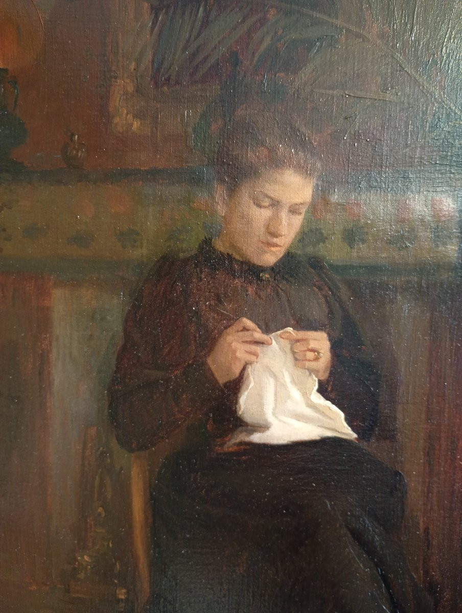 Paul René SCHUTZENBERGER (1860-1916). Deux jeunes femmes dans un intérieur.-photo-5