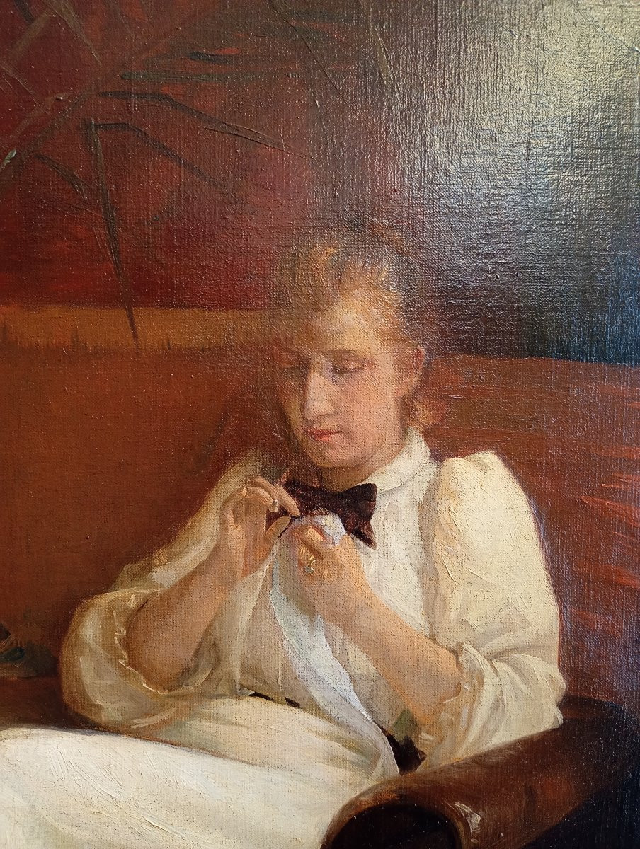 Paul René SCHUTZENBERGER (1860-1916). Deux jeunes femmes dans un intérieur.-photo-6