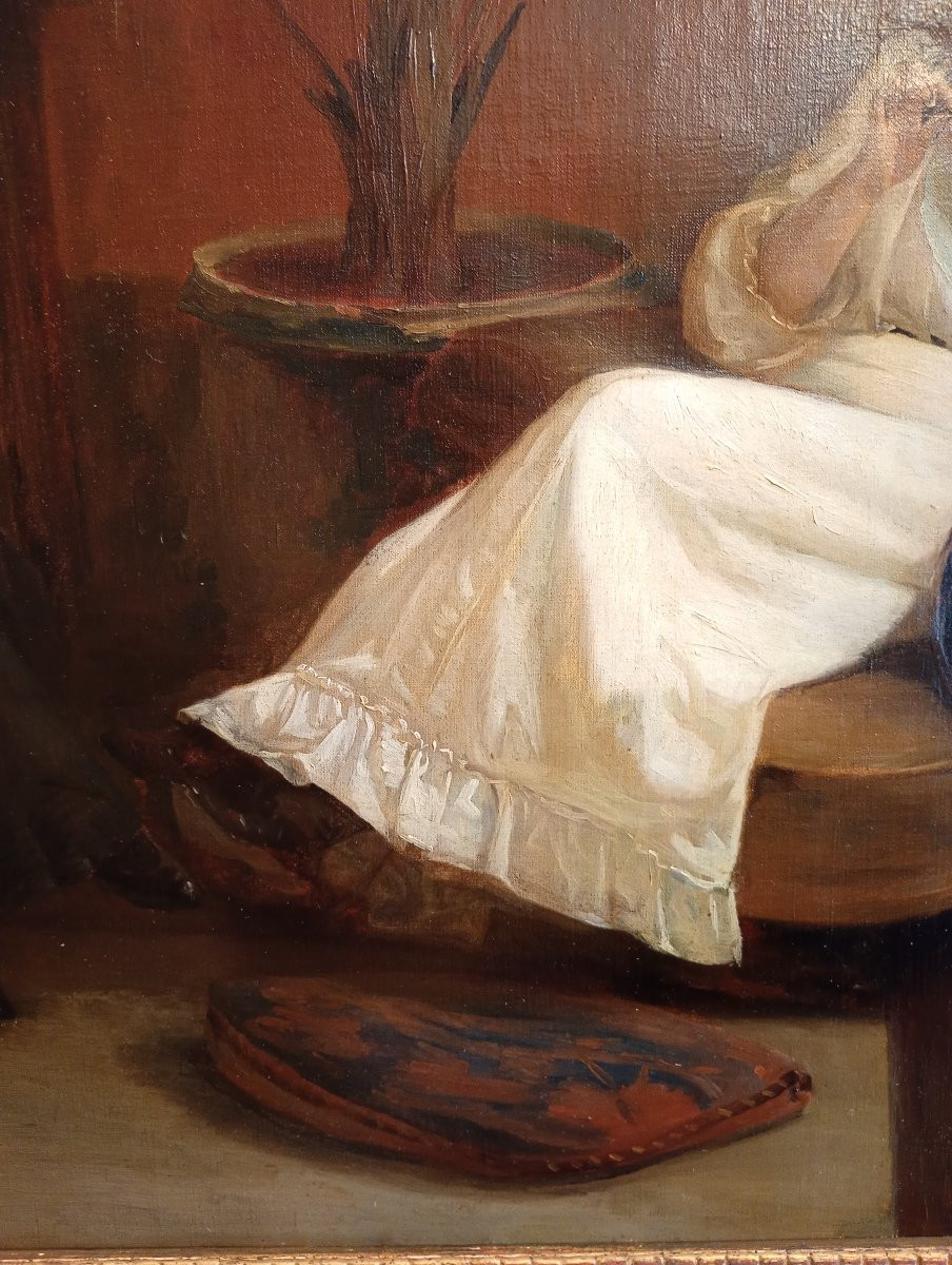 Paul René SCHUTZENBERGER (1860-1916). Deux jeunes femmes dans un intérieur.-photo-7