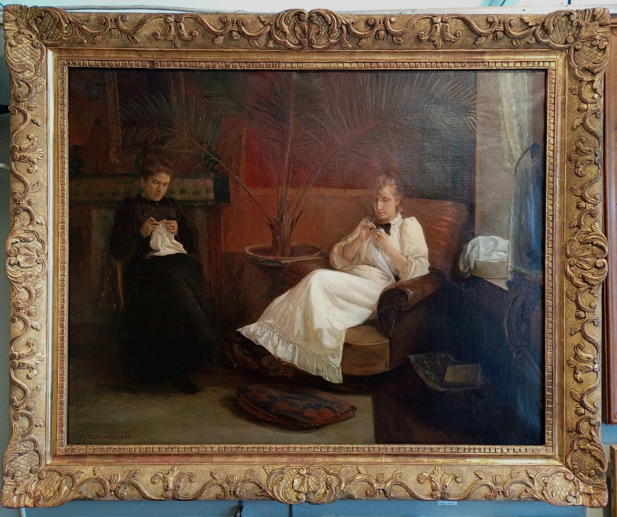 Paul René SCHUTZENBERGER (1860-1916). Deux jeunes femmes dans un intérieur.