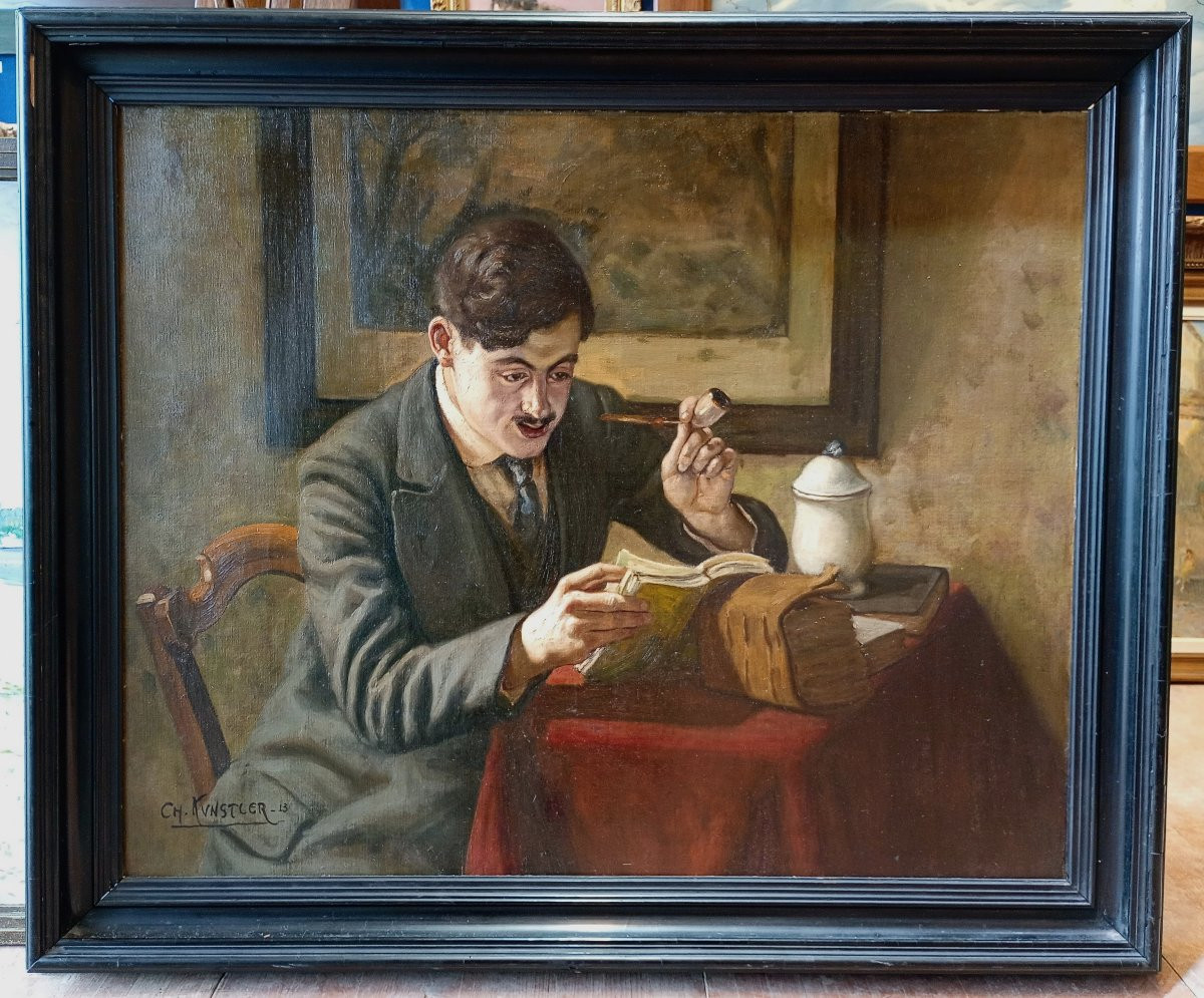 Self-portrait Reading, 1913. Charles Kunstler (1887-1977)-photo-2