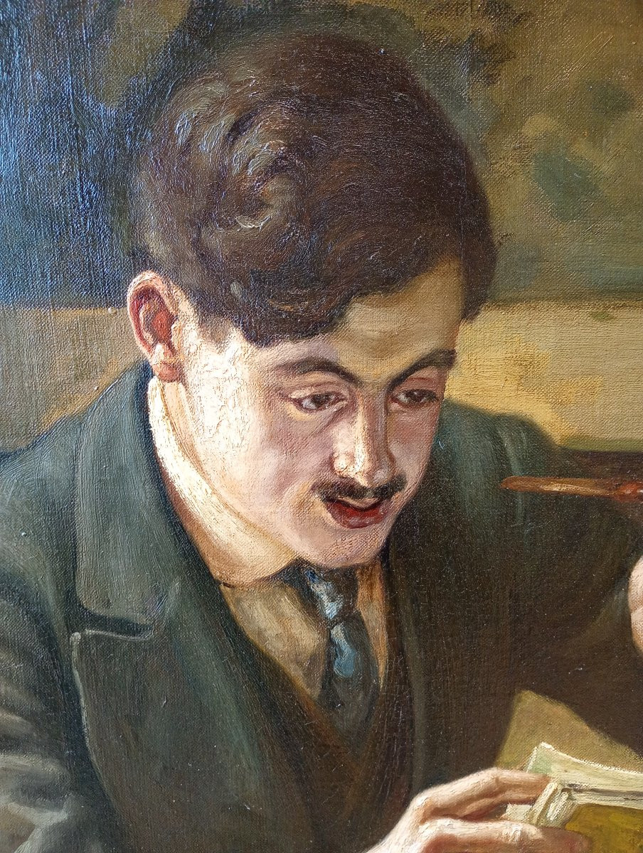 Self-portrait Reading, 1913. Charles Kunstler (1887-1977)-photo-4