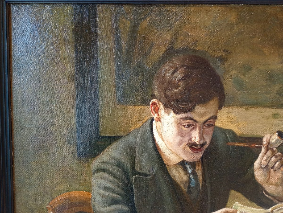 Self-portrait Reading, 1913. Charles Kunstler (1887-1977)-photo-7
