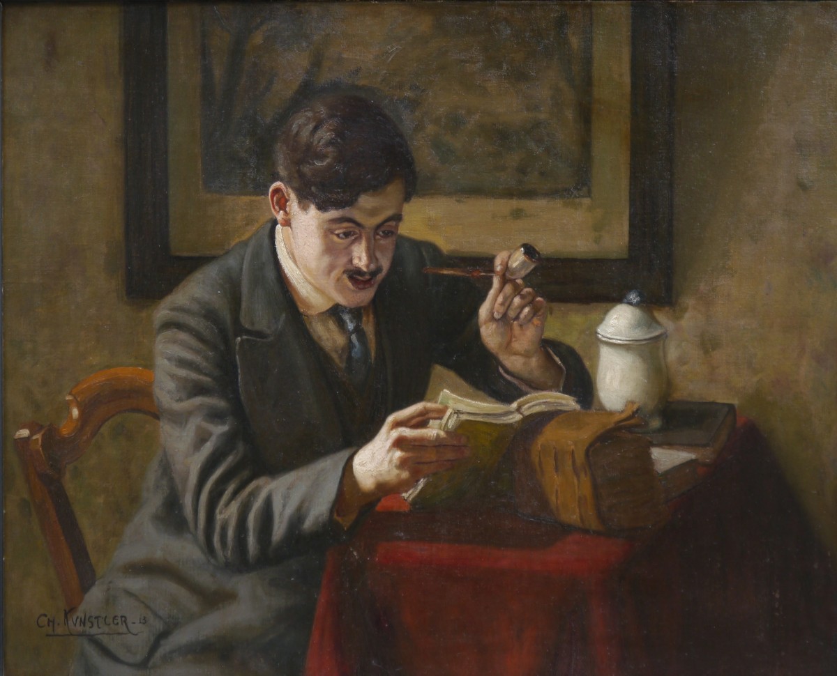 Autoportrait à la lecture 1913. Charles Kunstler (1887-1977)