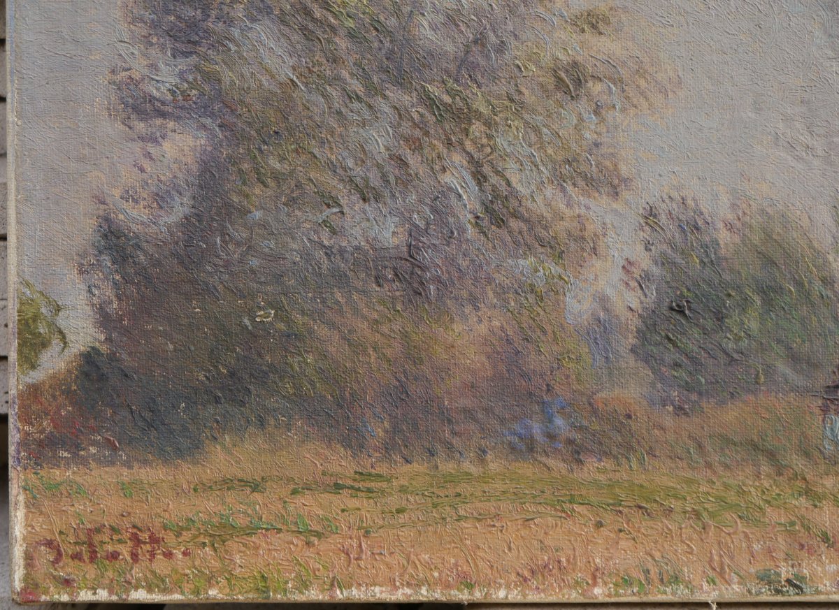 Joseph DELATTRE (1858-1912). Paysage animé et rivière-photo-1