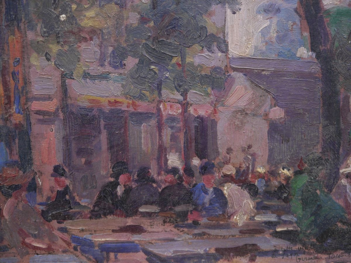 Bistro Terrace, Lively Open-air Café. Germain Jacob, 19th-20th Century-photo-2