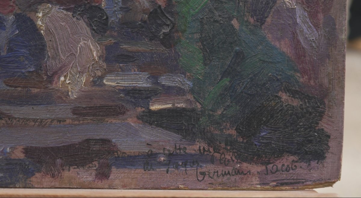 Bistro Terrace, Lively Open-air Café. Germain Jacob, 19th-20th Century-photo-4