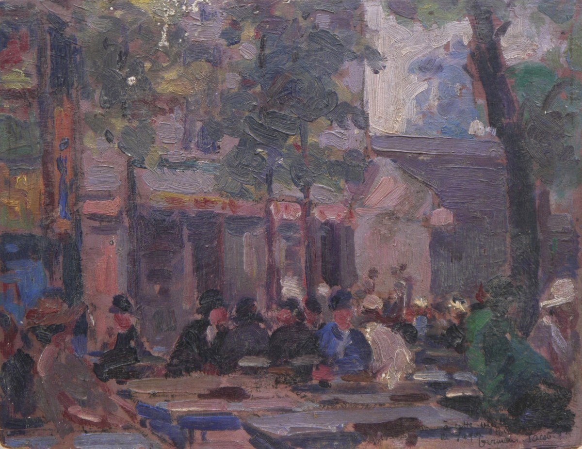 Bistro Terrace, Lively Open-air Café. Germain Jacob, 19th-20th Century