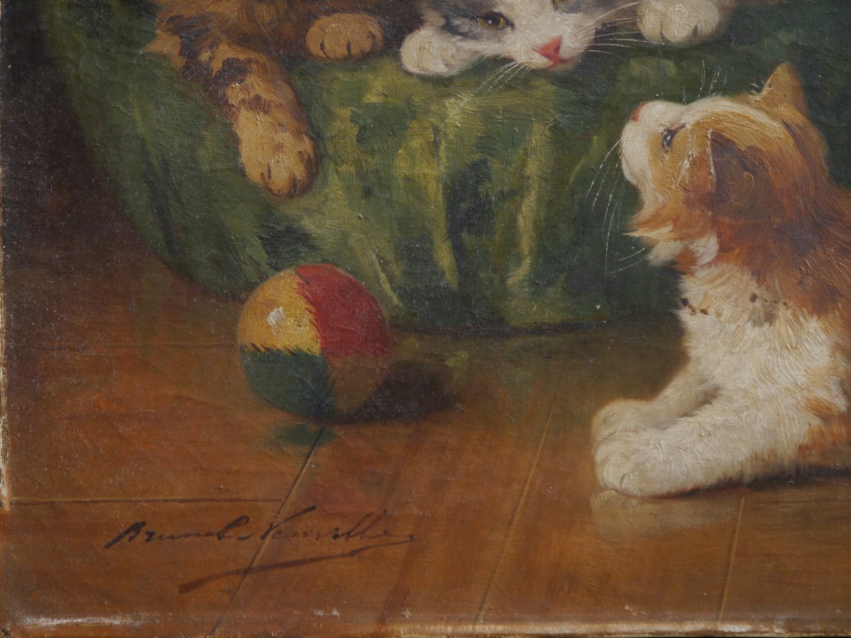 Alfred Arthur BRUNEL DE NEUVILLE (1852-1941). Trois chatons et la balle-photo-2