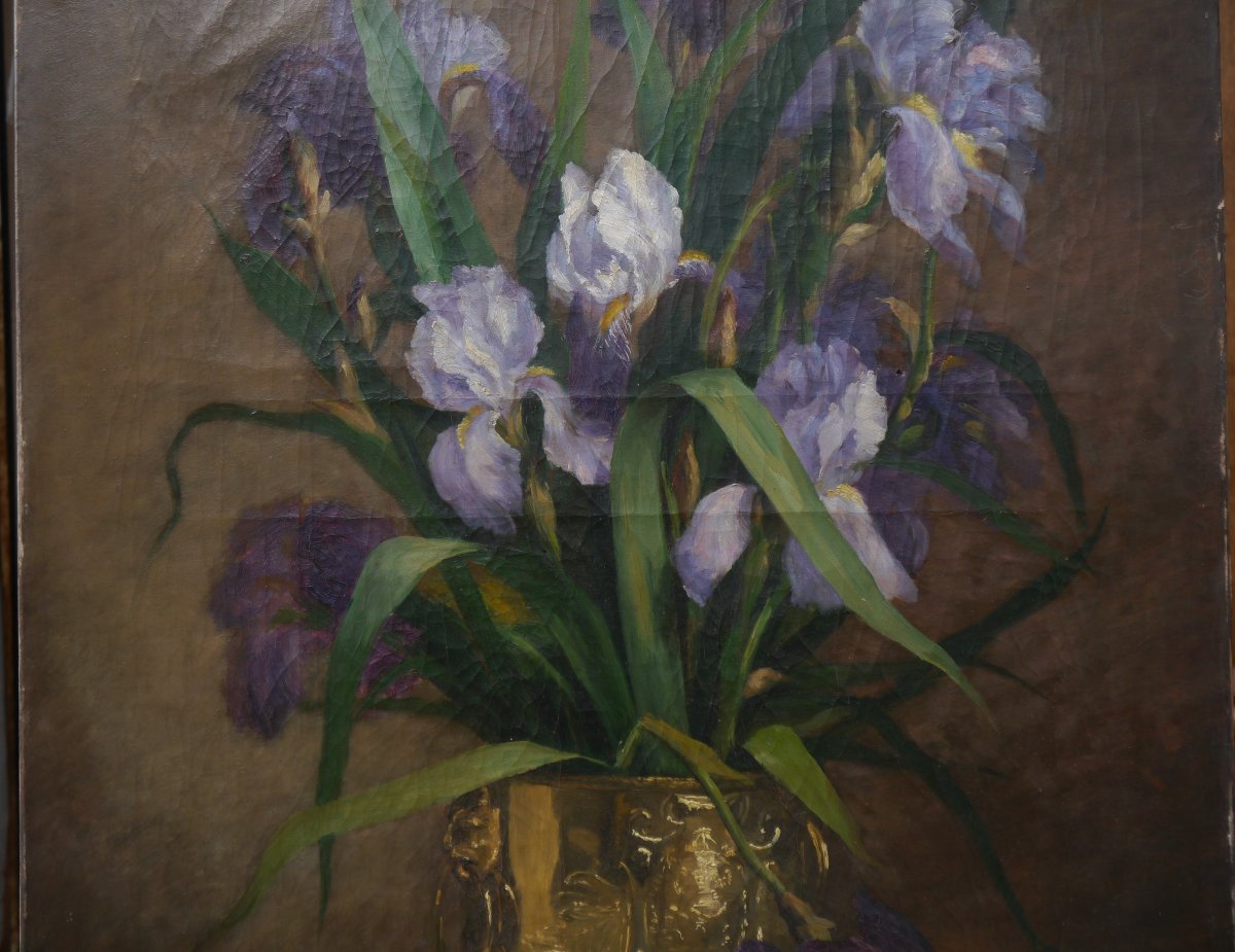 Large Bouquet Of Iris 1884. Julie Crouan (xix)-photo-1
