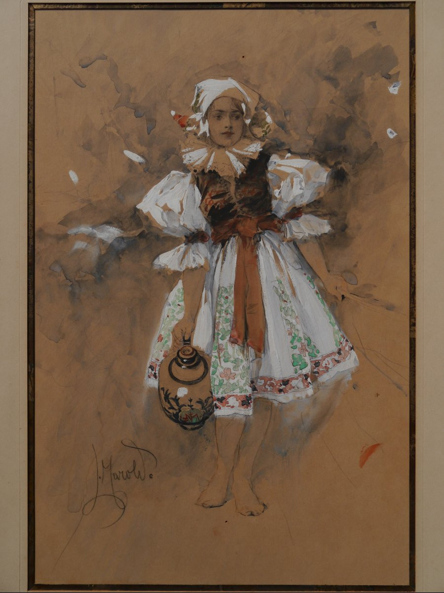 Ludwig Marold (1865-1898). Young Girl In Traditional Czech Costume-photo-2
