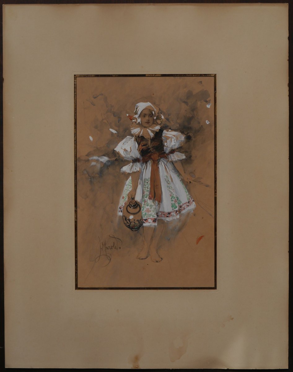 Ludwig Marold (1865-1898). Young Girl In Traditional Czech Costume-photo-3
