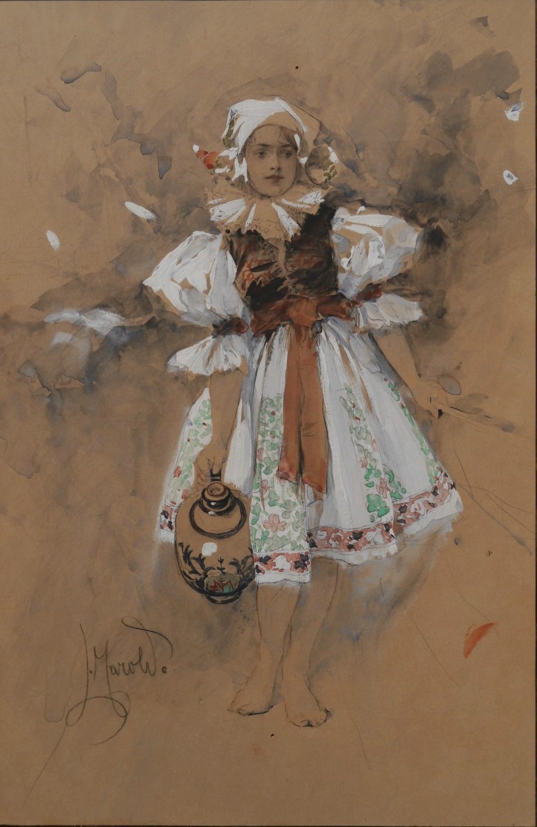 Ludwig MAROLD (1865-1898). Jeune fille en costume traditionnel tchèque