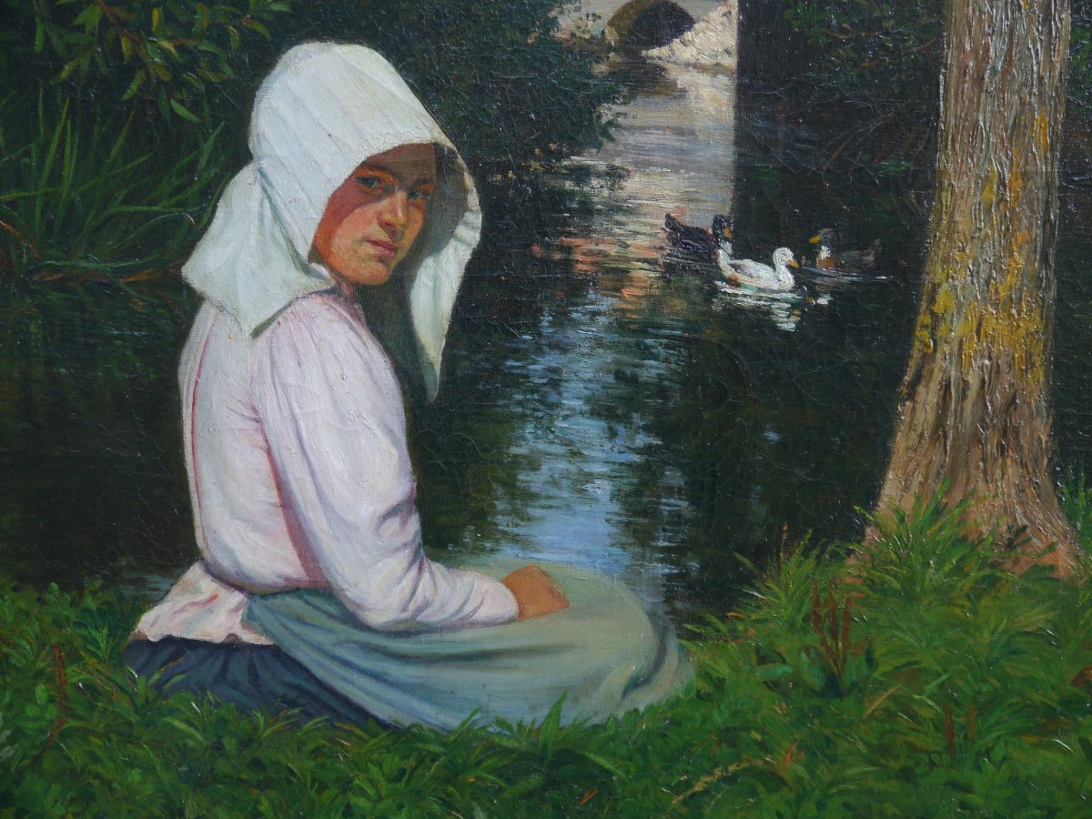 Jeune femme au bord de la rivière, 1900. Charles Nauert XIX-XXè-photo-2