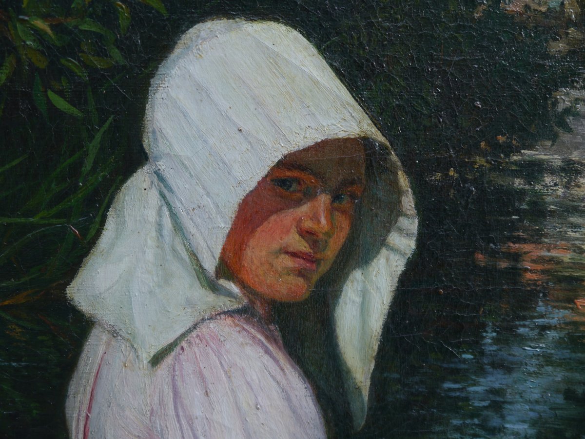Jeune femme au bord de la rivière, 1900. Charles Nauert XIX-XXè-photo-4
