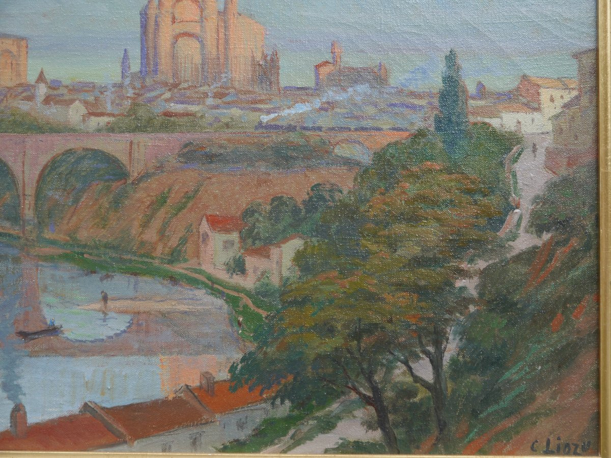 Charles LIOZU (1866-1948), Vue d'Albi avec un train vapeur-photo-1