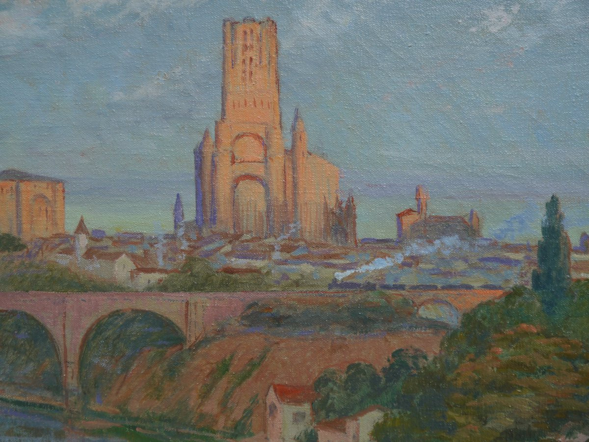 Charles LIOZU (1866-1948), Vue d'Albi avec un train vapeur-photo-3
