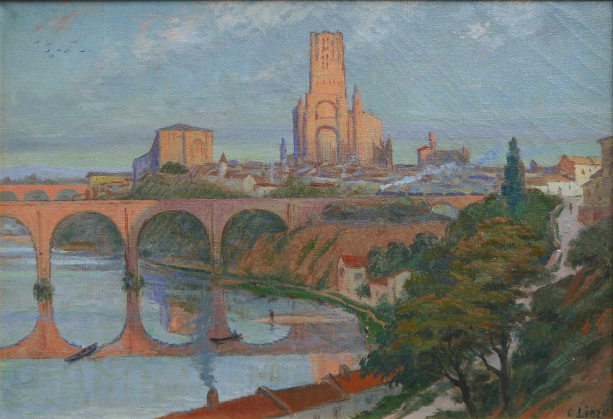 Charles LIOZU (1866-1948), Vue d'Albi avec un train vapeur