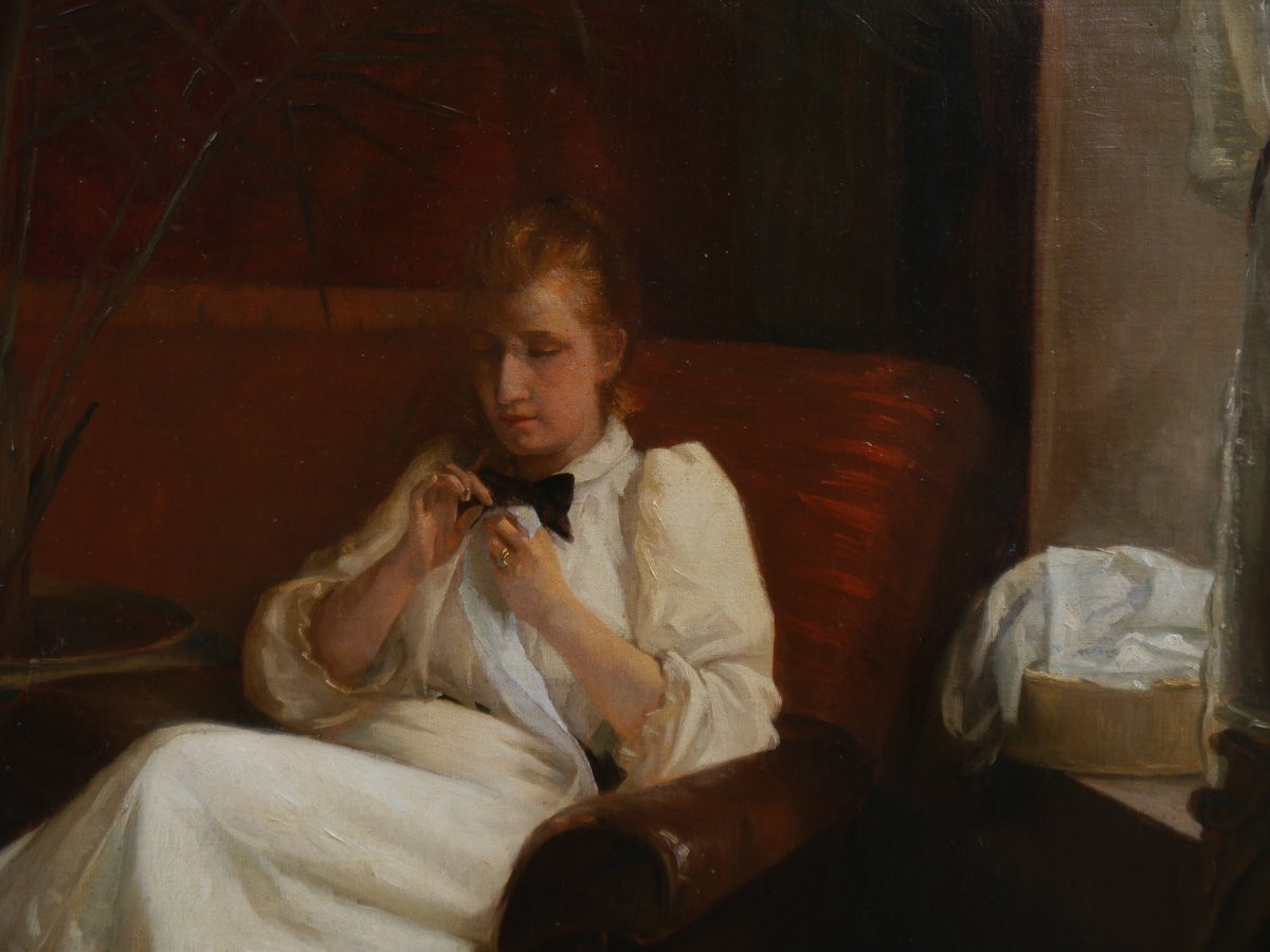 Paul René Schutzenberger (1860-1916). Two Young Women In An Interior, Large Painting.-photo-5