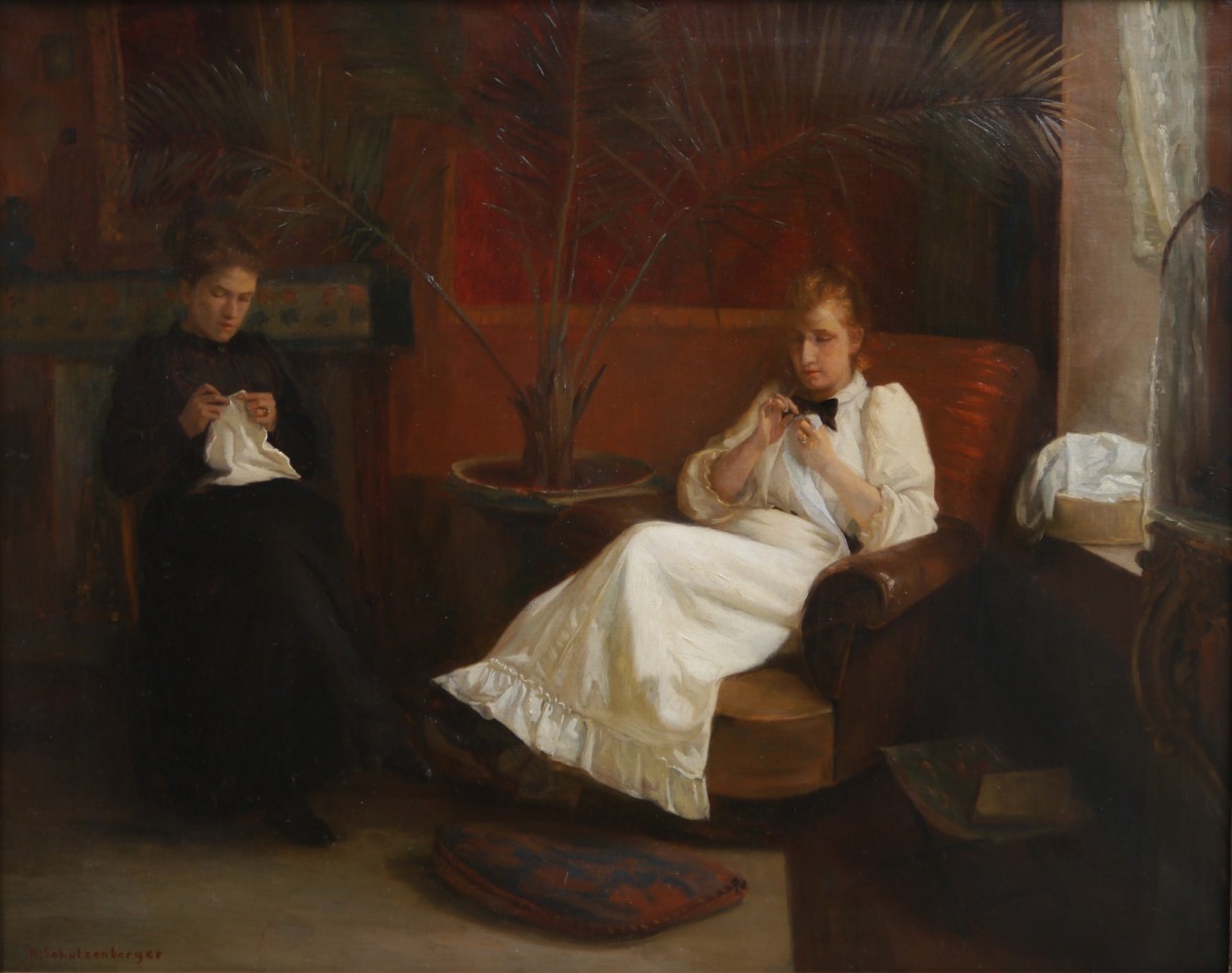 Paul René Schutzenberger (1860-1916). Two Young Women In An Interior, Large Painting.
