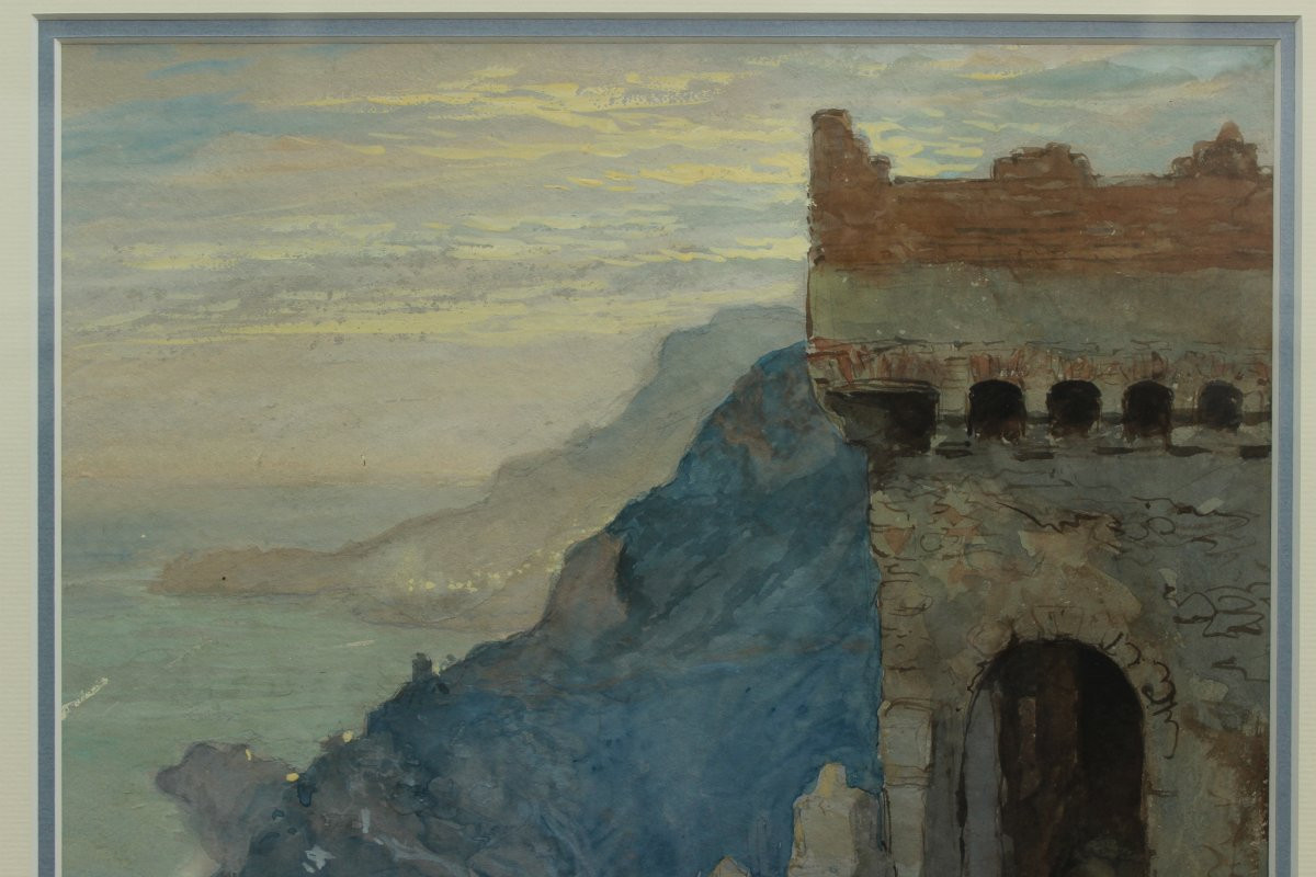 Roquebrune-cap-martin, Old Monte-carlo Castle, Watercolor. Georges Scott (1873-1942)-photo-4