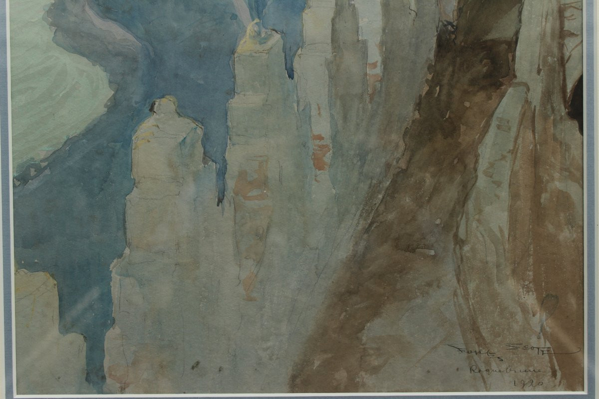 Roquebrune-cap-martin, Old Monte-carlo Castle, Watercolor. Georges Scott (1873-1942)-photo-2