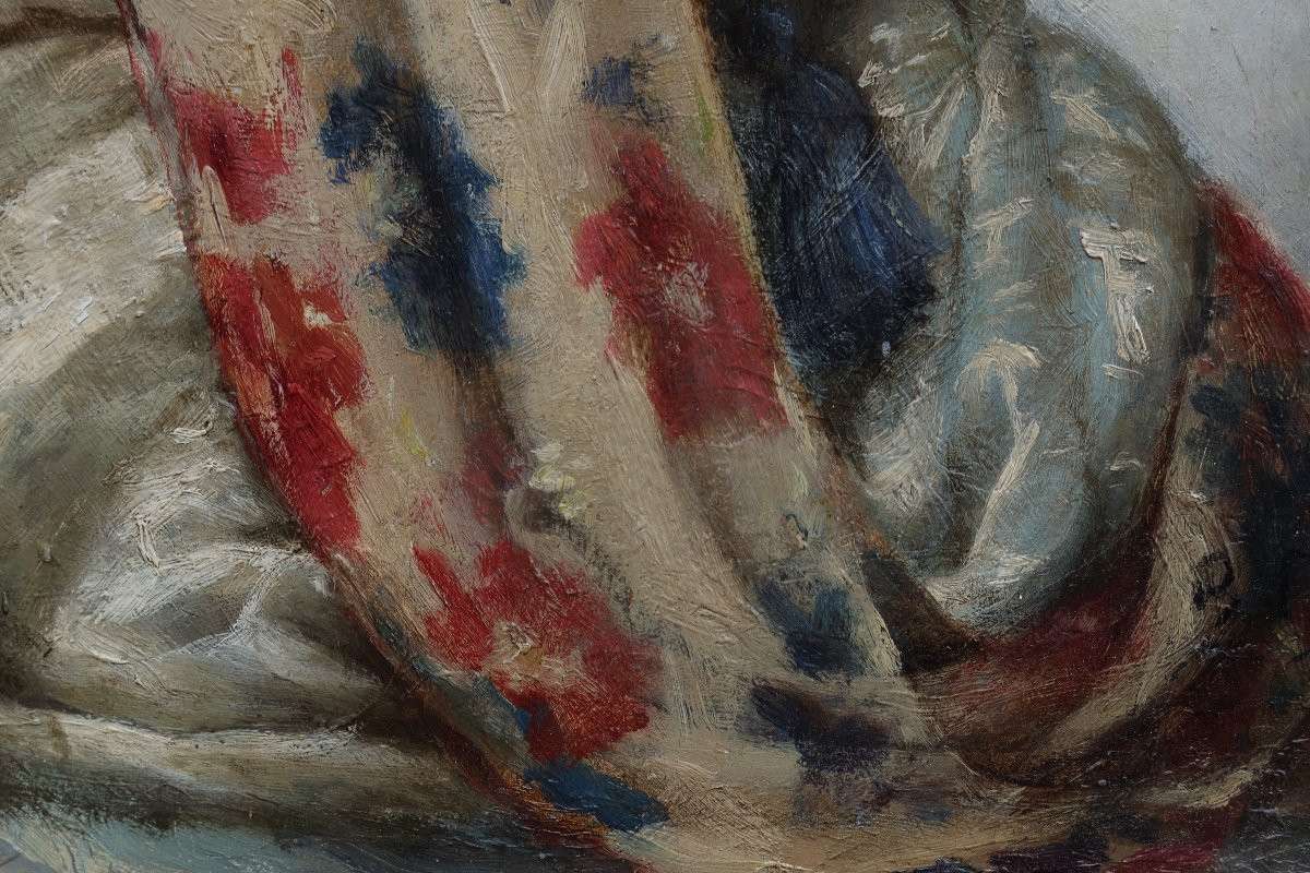 Portrait Of A Woman With A Scarf, Circa 1900 Monogrammed Bm, Gilded Channel Frame-photo-4