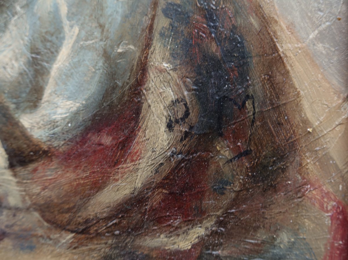 Portrait Of A Woman With A Scarf, Circa 1900 Monogrammed Bm, Gilded Channel Frame-photo-5