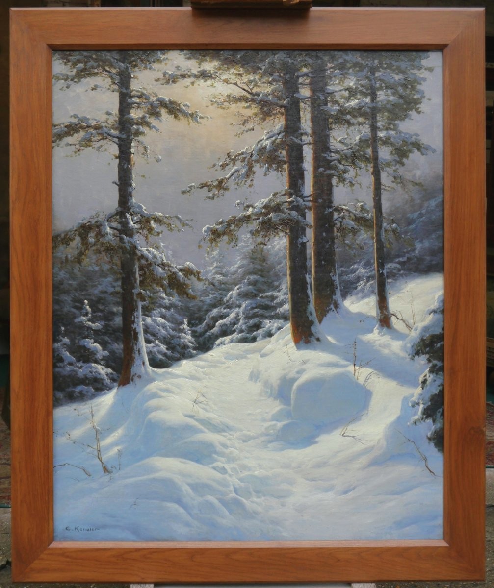 Large Painting, Snowy Landscape. Carl Kenzler (1872-1947)-photo-2
