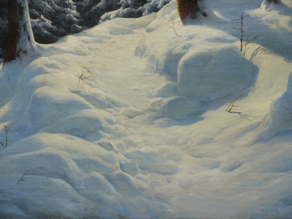Large Painting, Snowy Landscape. Carl Kenzler (1872-1947)-photo-3
