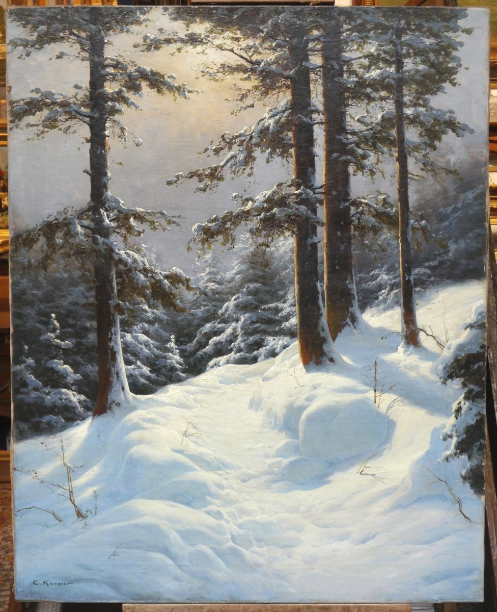 Large Painting, Snowy Landscape. Carl Kenzler (1872-1947)-photo-7